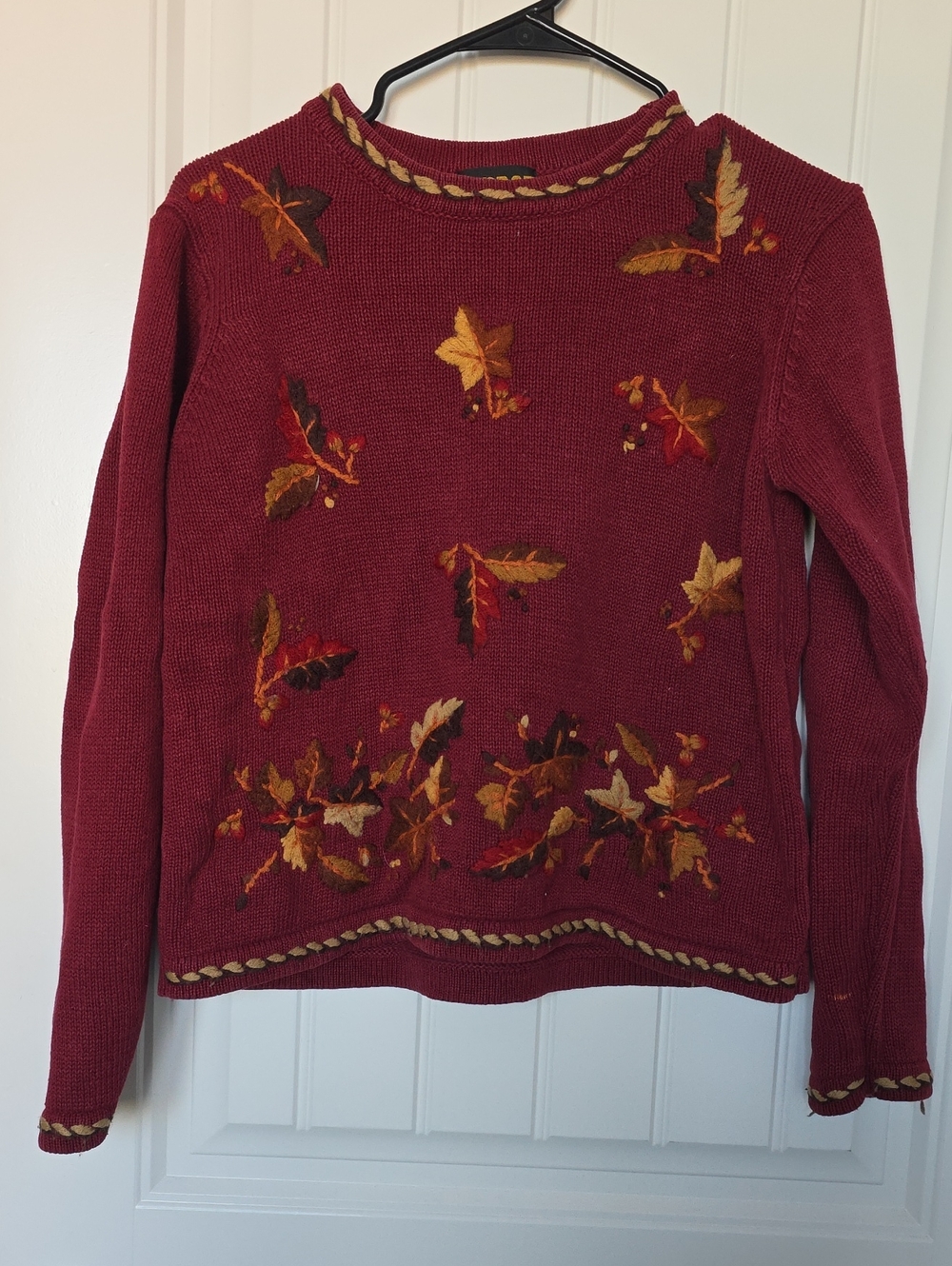 Women's Burgundy Fall Leaf Knit Sweater